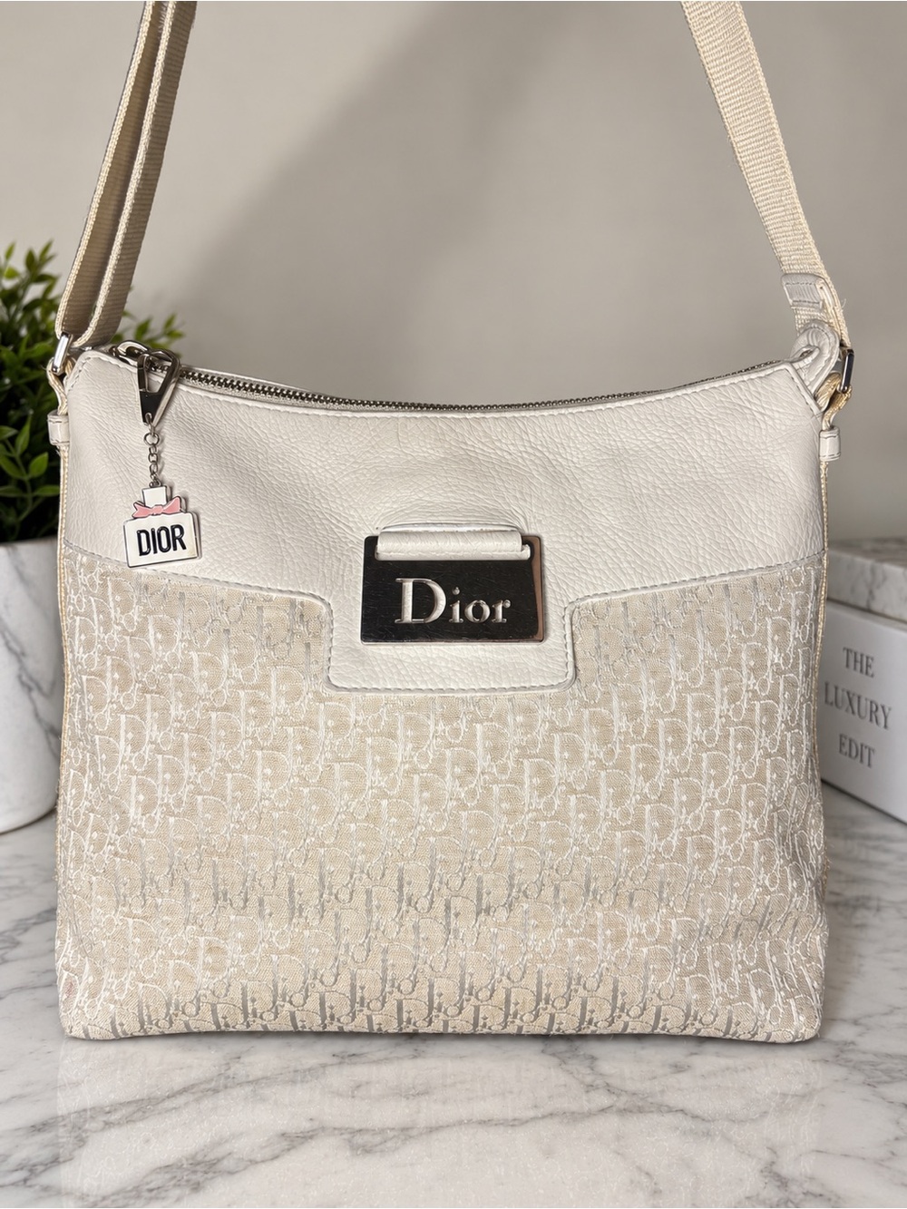 Vintage Dior Cream Oblique Monogram Shoulder & Crossbody Bag Y2K